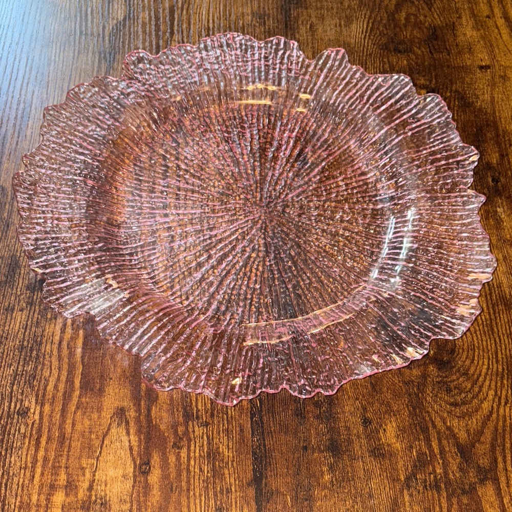Hobby Lobby Clear Pink Acrylic 12 1/2” Scalloped Charger Plates set of 8